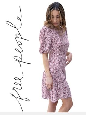 Free People Dancing In The Dark Mini Dress Plum Red Floral Print Sz S